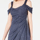 Alex Evenings Women's Cold Shoulder Ruffle Glitter Gown Gray Size 8 Petite
