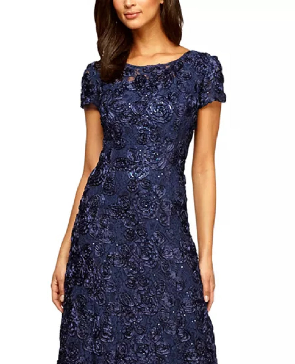 Alex Evenings Women's Embellished Lace A Line Gown Blue Size 12