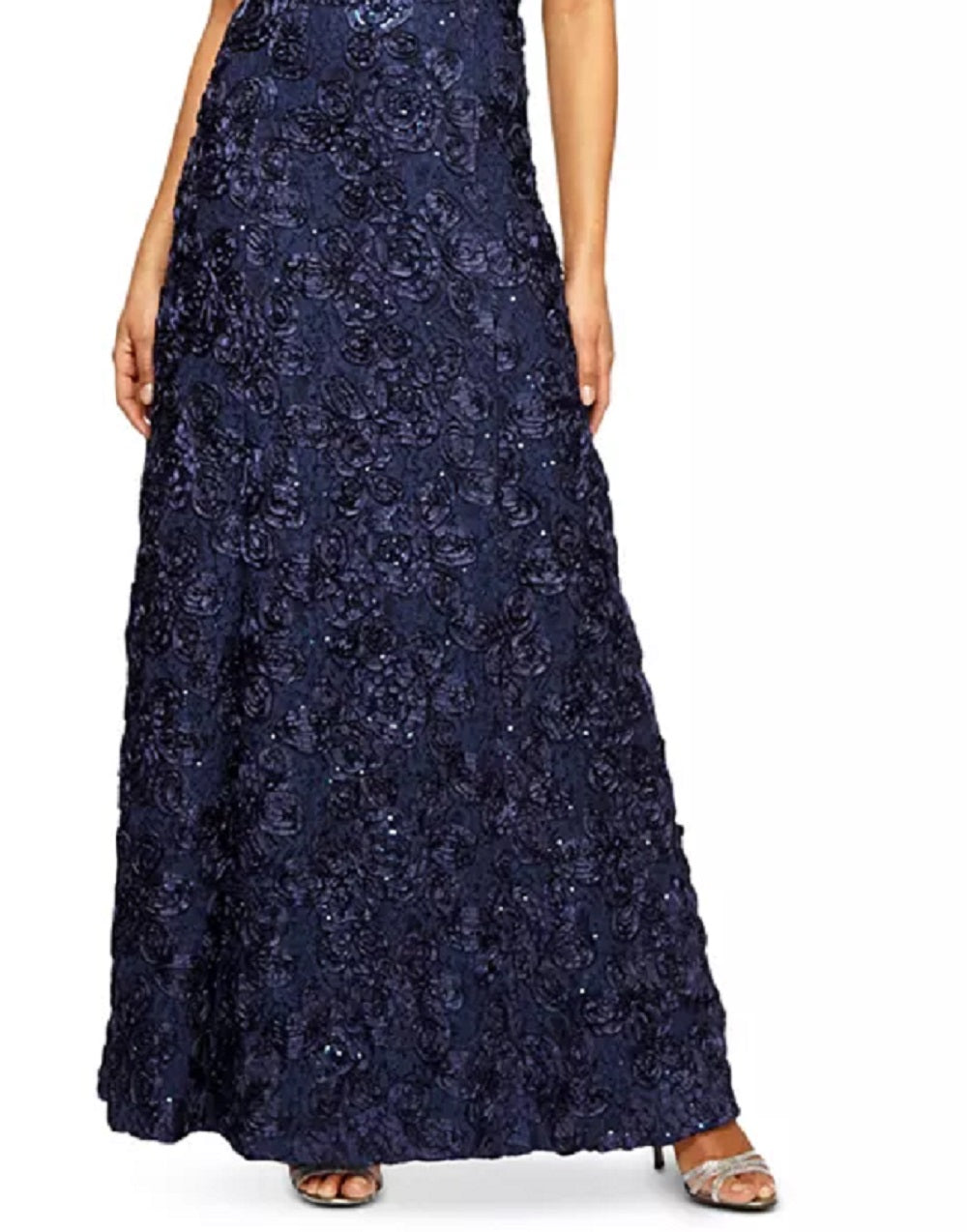 Alex Evenings Women's Embellished Lace A Line Gown Blue Size 12