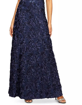 Alex Evenings Women's Embellished Lace A Line Gown Blue Size 12