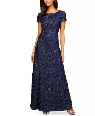 Alex Evenings Women's Embellished Lace A Line Gown Blue Size 12