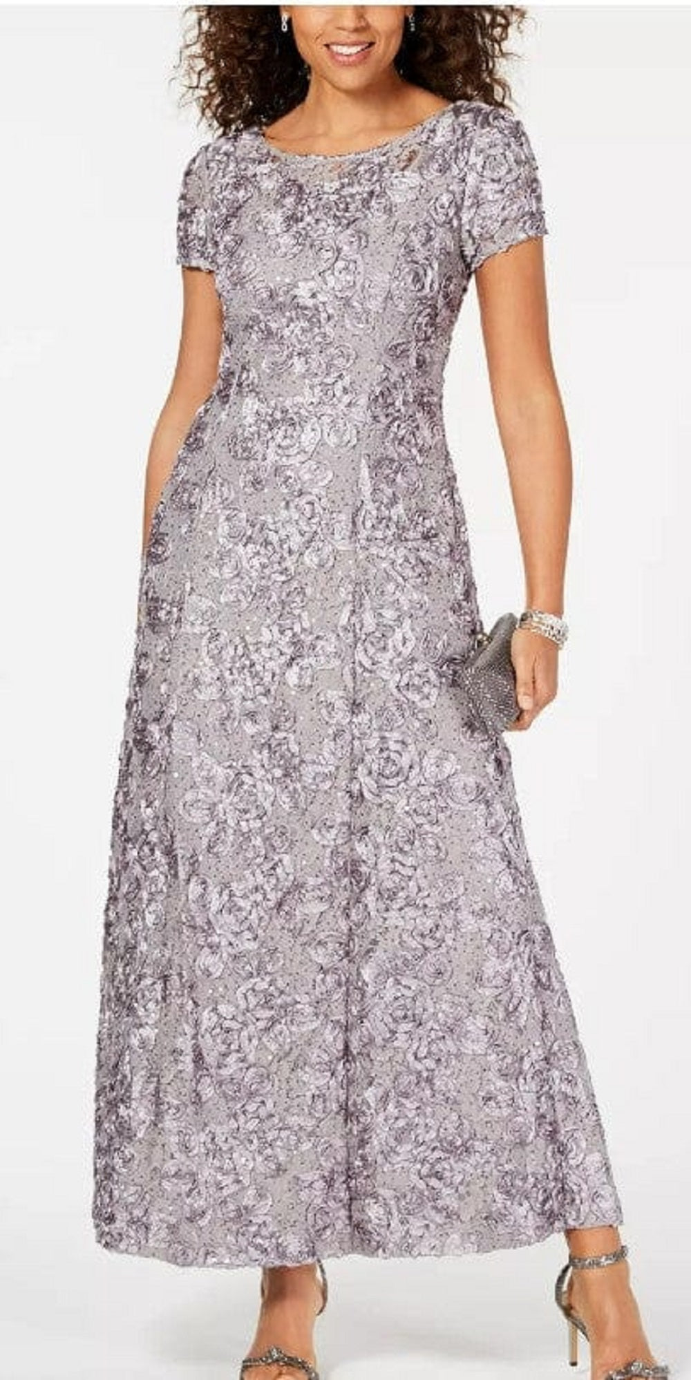 Alex Evenings Women's Rosette a Line Gown Purple Size 10