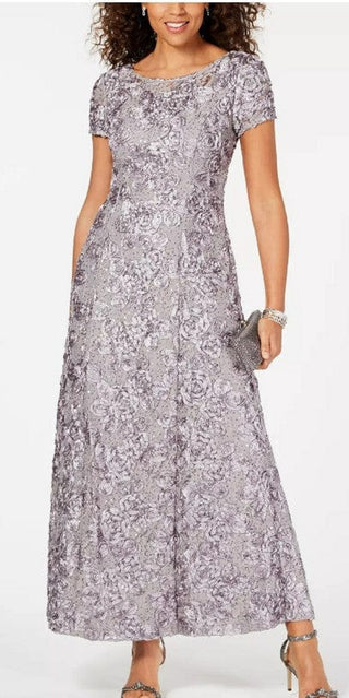 Alex Evenings Women's Rosette a Line Gown Purple Size 10