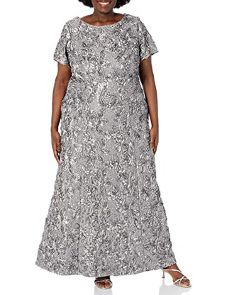 Alex Evenings Women's Embellished Lace A Line Gown Gray Size 16