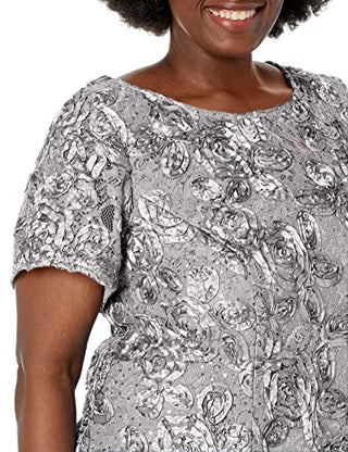 Alex Evenings Women's Embellished Lace A Line Gown Gray Size 16