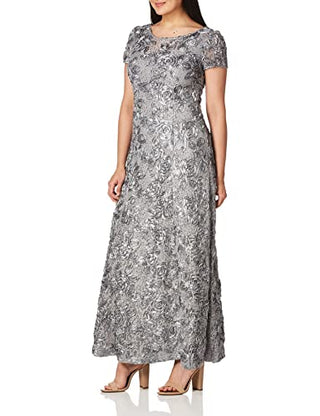 Alex Evenings Women's Embellished Lace A Line Gown Gray Size 16