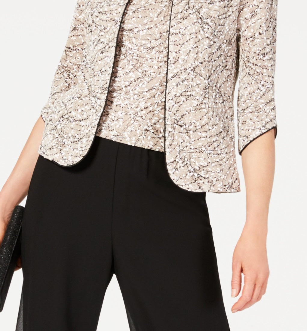 Alex Evenings Women's Printed Jacket And Top Set Brown Size Petite Large