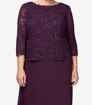 Alex Evenings Women's Mock Two Piece A Line Gown Purple Size 20W
