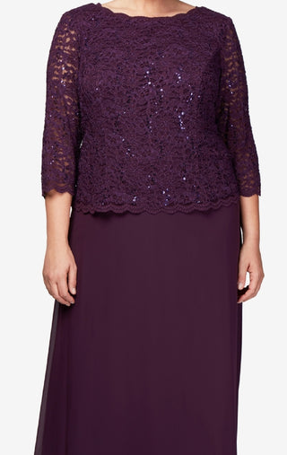 Alex Evenings Women's Mock Two Piece A Line Gown Purple Size 22W