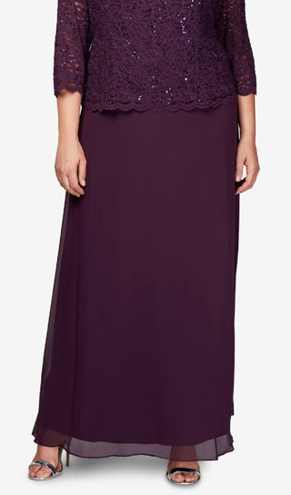 Alex Evenings Women's Mock Two Piece A Line Gown Purple Size 22W