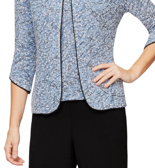 Alex Evenings Women's Printed Jacket And Top Set Blue Size Petite Medium