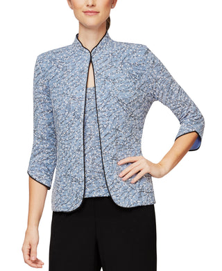Alex Evenings Women's Printed Jacket And Top Set Blue Size Petite Medium