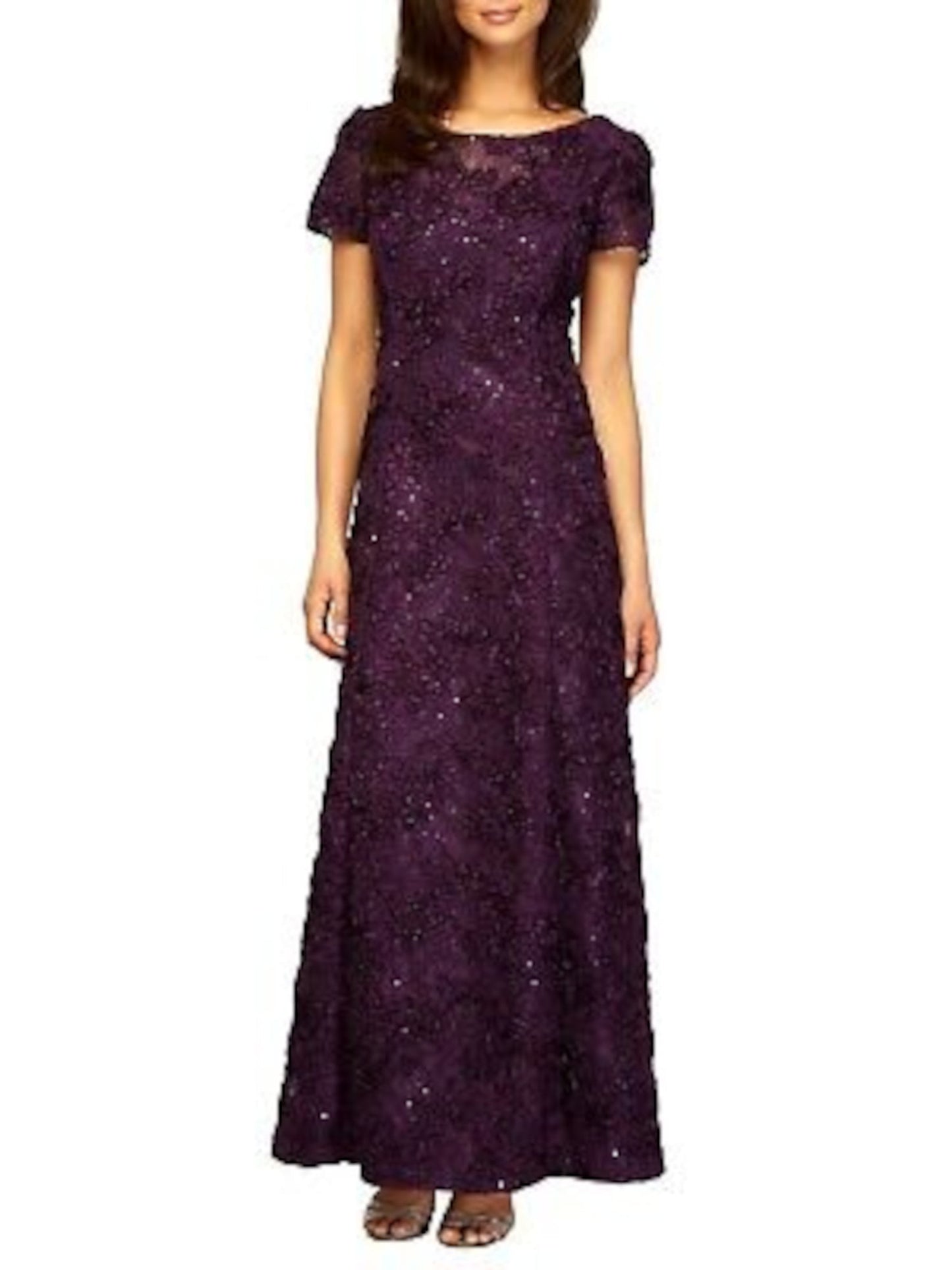 Alex Evenings Purple Lace Dress, Embellished Floral, Size 10