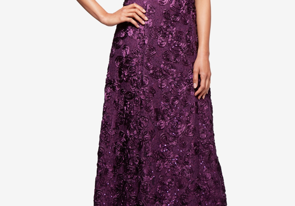 Alex Evenings Purple Lace Dress, Embellished Floral, Size 10