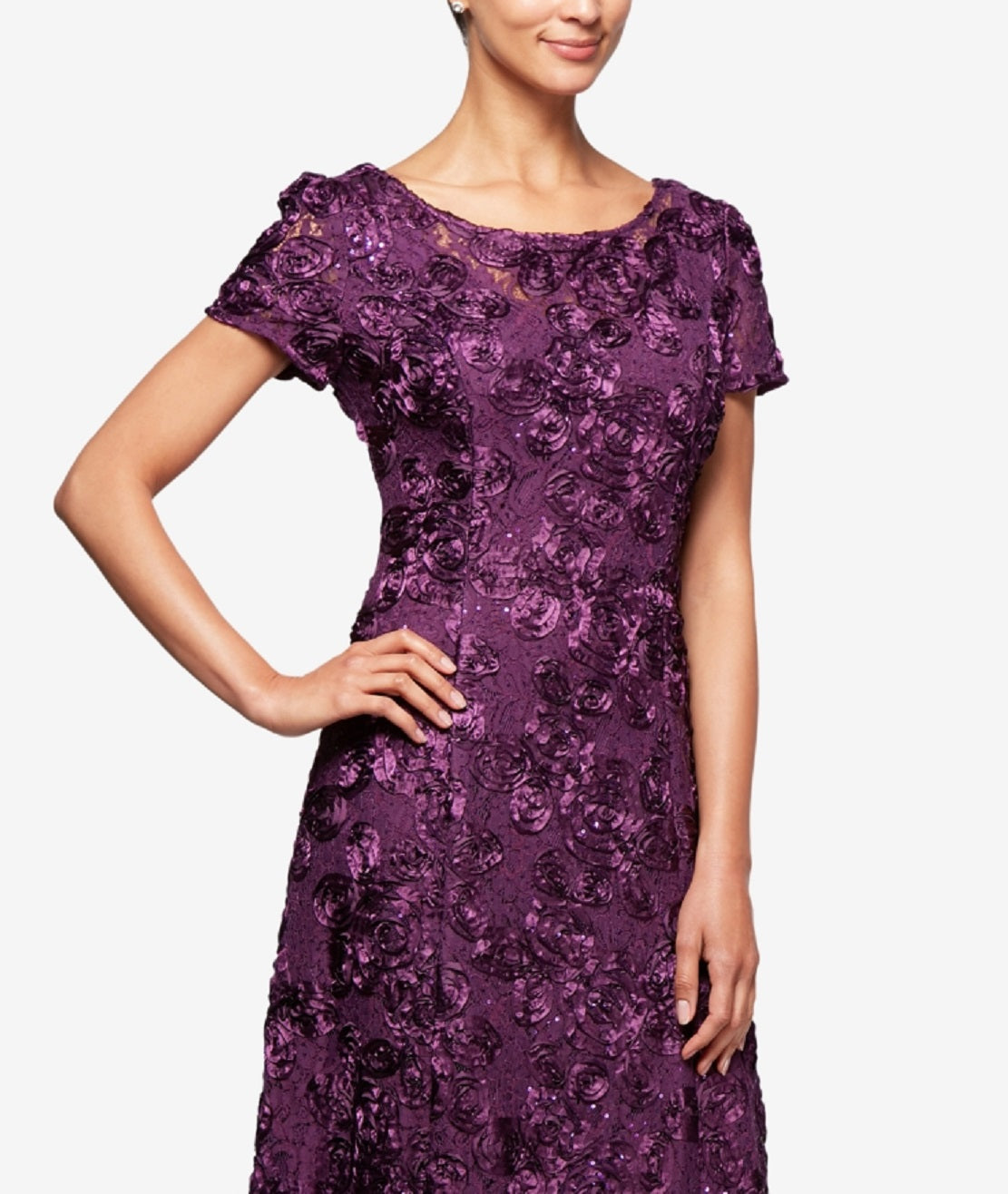 Alex Evenings Women's Embellished Lace A Line Gown Purple Size 14