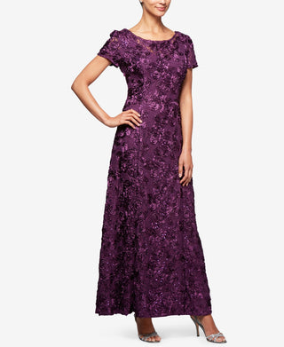Alex Evenings Women's Embellished Lace A Line Gown Purple Size 14
