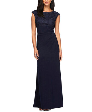 Alex Evenings Women's Brocade Bodice Empire Waist Gown Blue Size 16