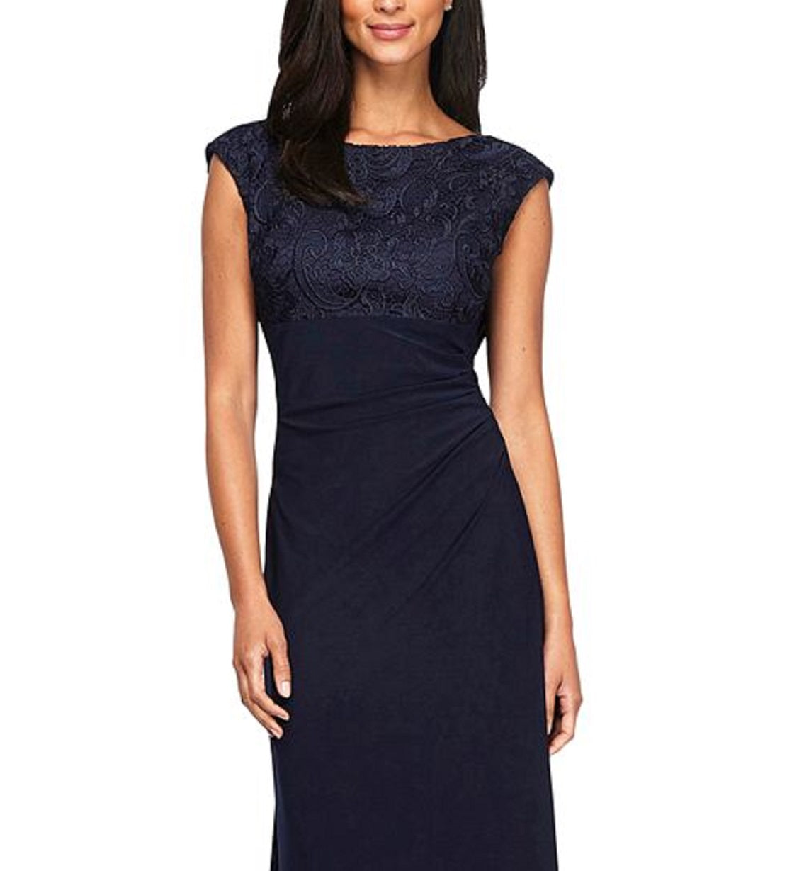 Alex Evenings Women's Brocade Bodice Empire Waist Gown Blue Size 16