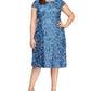 Alex Evenings Women's Lace Sequined V Back Floral Cap Sleeve Scoop Neck Below Dress Blue Size Petite Small