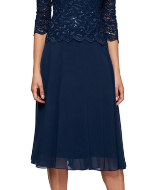 Alex Evenings Women's Mock Two-Piece Cocktail Dress Blue Size 14