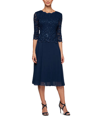 Alex Evenings Women's Mock Two-Piece Cocktail Dress Blue Size 14