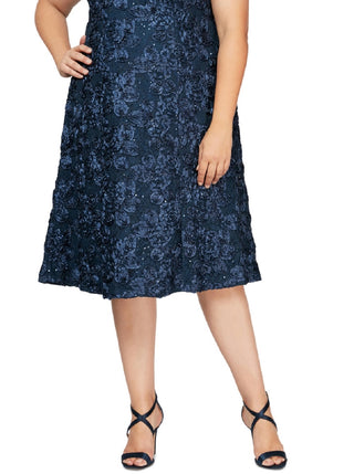 Alex Evenings Women's Sequin Lace Cocktail Dress Blue Size 22W