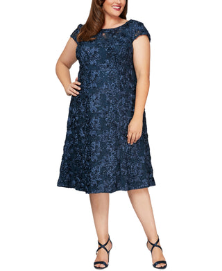 Alex Evenings Women's Sequin Lace Cocktail Dress Blue Size 22W