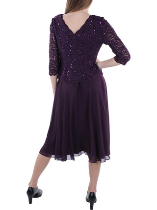 Alex Evenings Women's Sequined Lace Contrast Dress in Black Size Medium