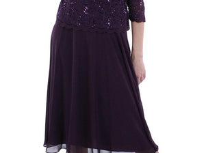 Alex Evenings Women's Sequined Lace Contrast Dress in Black Size Medium