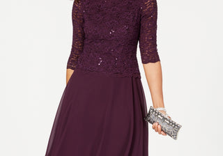 Alex Evenings Women's Sequined Lace Contrast Dress in Black Size Medium