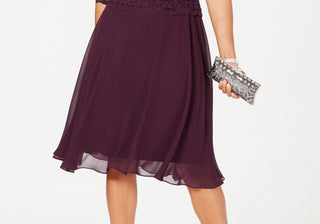 Alex Evenings Women's Sequined Lace Contrast Dress in Black Size Medium