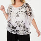 Alex Evenings Women's Printed Tiered Blouse White Size 1X
