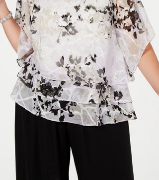 Alex Evenings Women's Printed Tiered Blouse White Size 1X