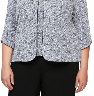 Alex Evenings Women's Printed Mandarin Jacket & Top Set Blue Size 2X