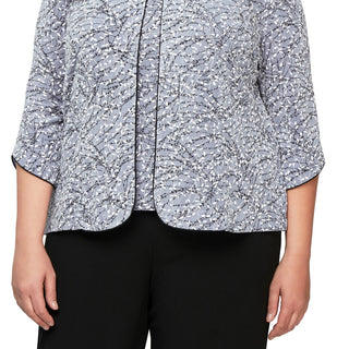 Alex Evenings Women's Printed Mandarin Jacket & Top Set Purple Size 3X