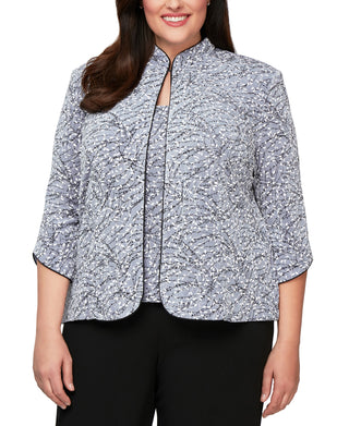 Alex Evenings Women's Printed Mandarin Jacket & Top Set Purple Size 3X