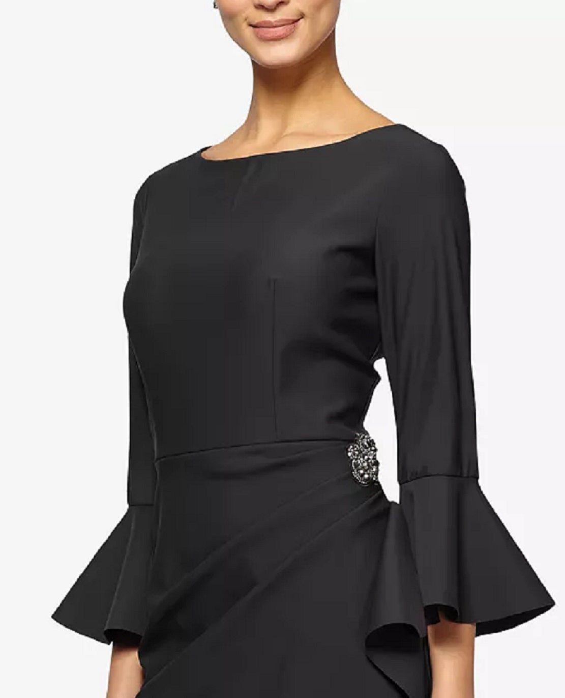 Alex Evenings Bell-Sleeve Draped Compression Sheath Dress Black Size 10