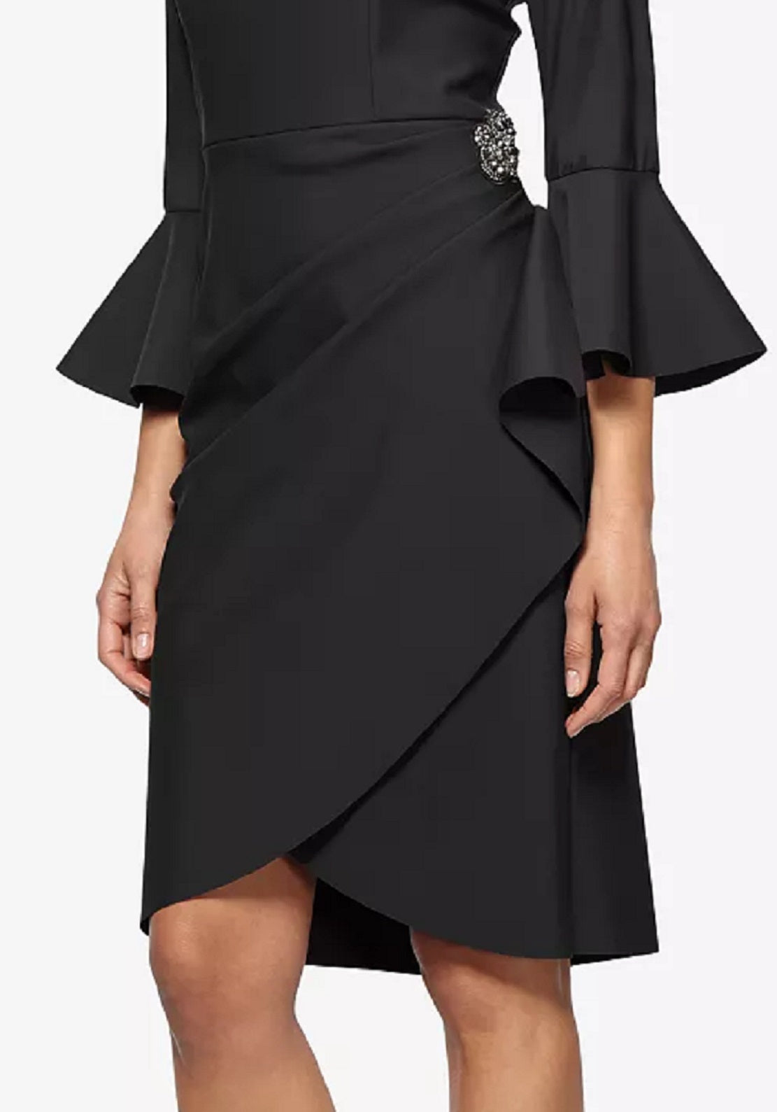 Alex Evenings Bell-Sleeve Draped Compression Sheath Dress Black Size 10