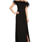 Alex Evenings Women's Feather Trimmed Off The Shoulder Gown Black Size 6