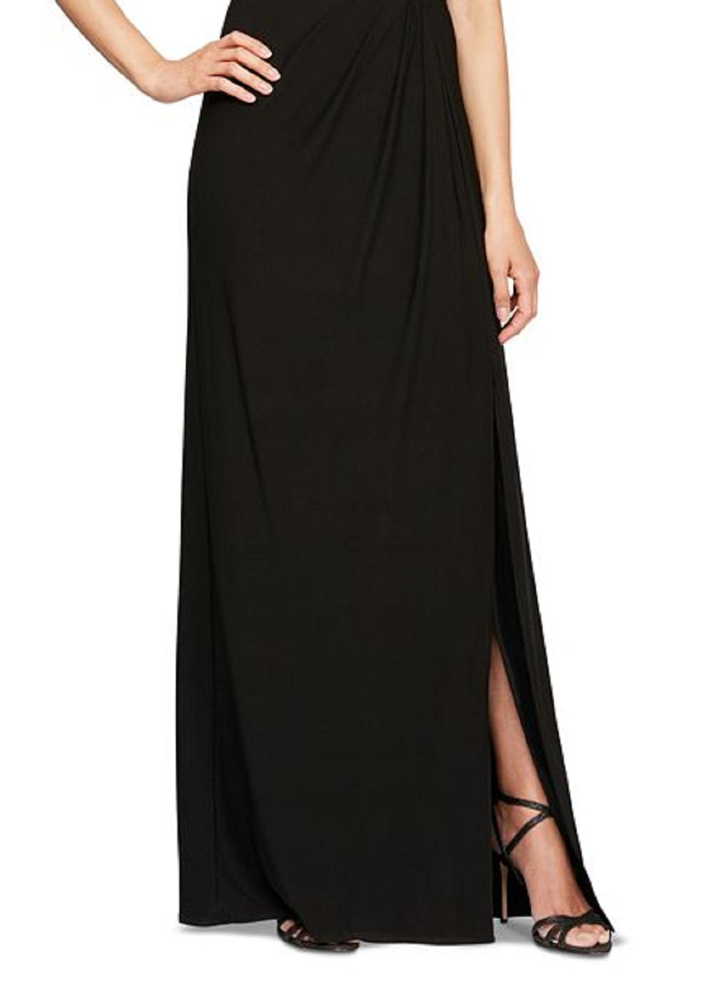 Alex Evenings Women's Feather Trimmed Off The Shoulder Gown Black Size 6