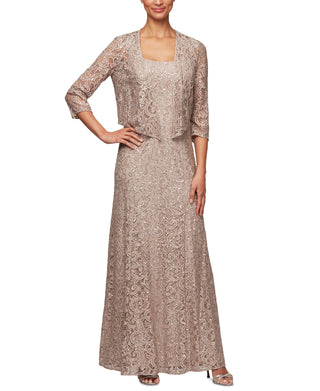 Alex Evenings Women's Sequin Lace Jacket Gown Brown Size 16