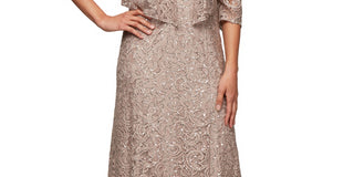 Alex Evenings Women's Sequin Lace Jacket Gown Brown Size 16
