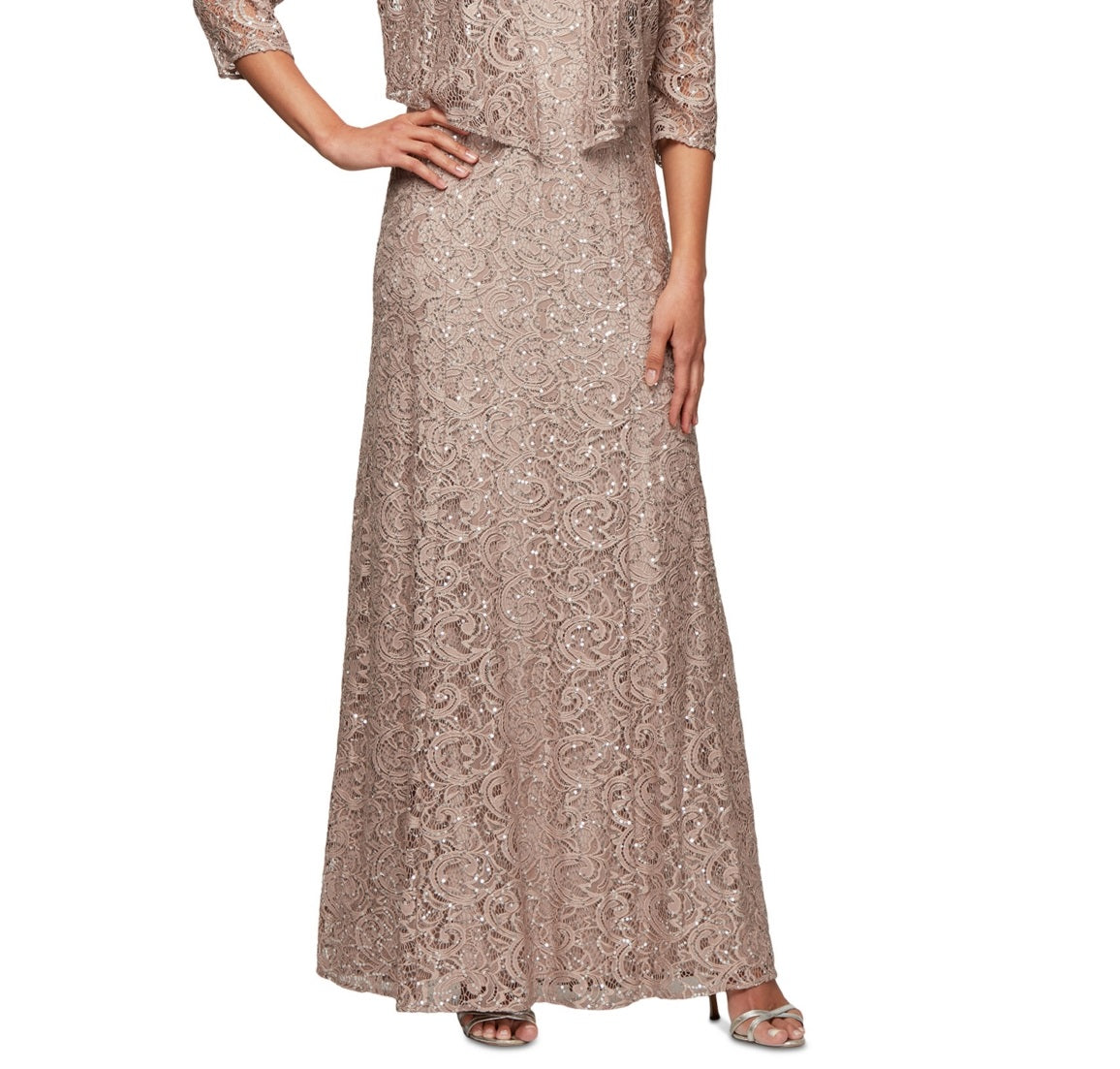 Alex Evenings Women's Sequin Lace Jacket Gown Brown Size 16