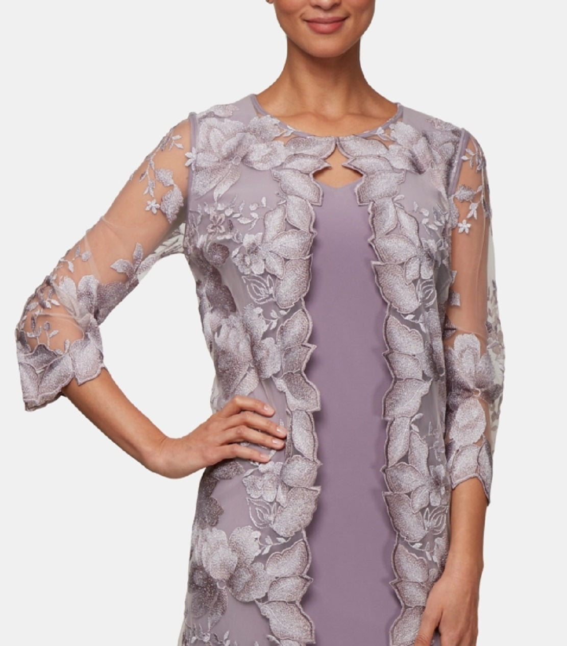 Alex Evenings Women's Layered Look Embroidered Jacket Dress Pink Size 6 Petite