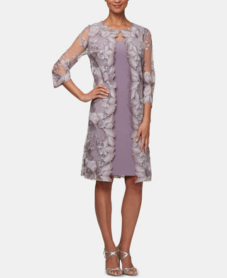 Alex Evenings Women's Layered Look Embroidered Jacket Dress Pink Size 6 Petite