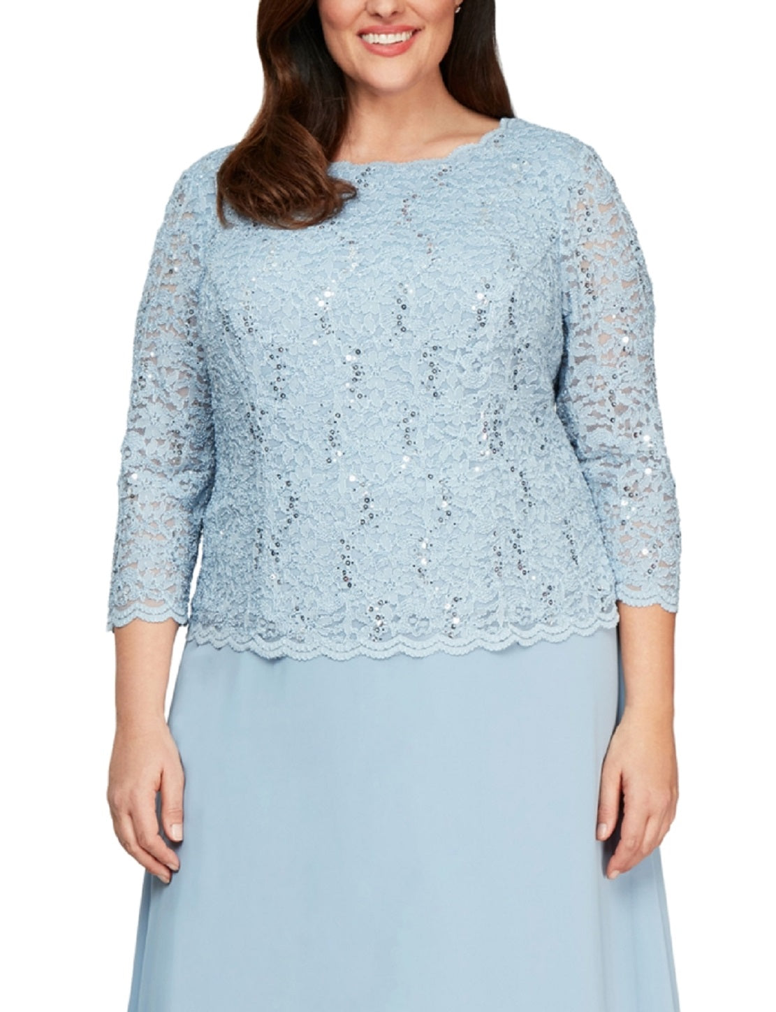 Alex Evenings Women's Mock Two Piece A Line Gown Blue Size 18W