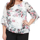 Alex Evenings Women's Floral Print Blouse White Size 1X