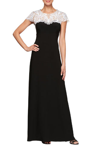 Alex Evenings Women's Embroidered Illusion Gown Black Size 8