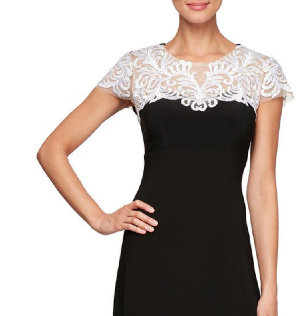 Alex Evenings Women's Embroidered Illusion Gown Black Size 8