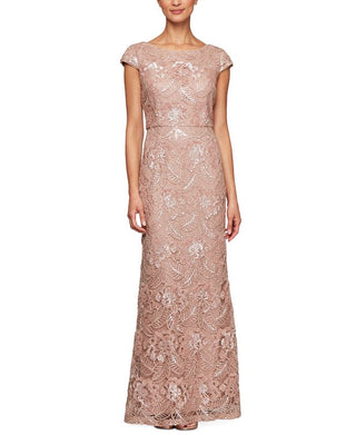 Alex Evenings Women's Sequined A Line Long Dress Brown Size 16